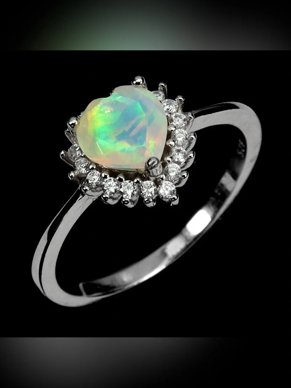 Stunning Natural Crystal Fire Opal Halo Ring in 925 Sterling Silver Sz 6 - Picture 1 of 5